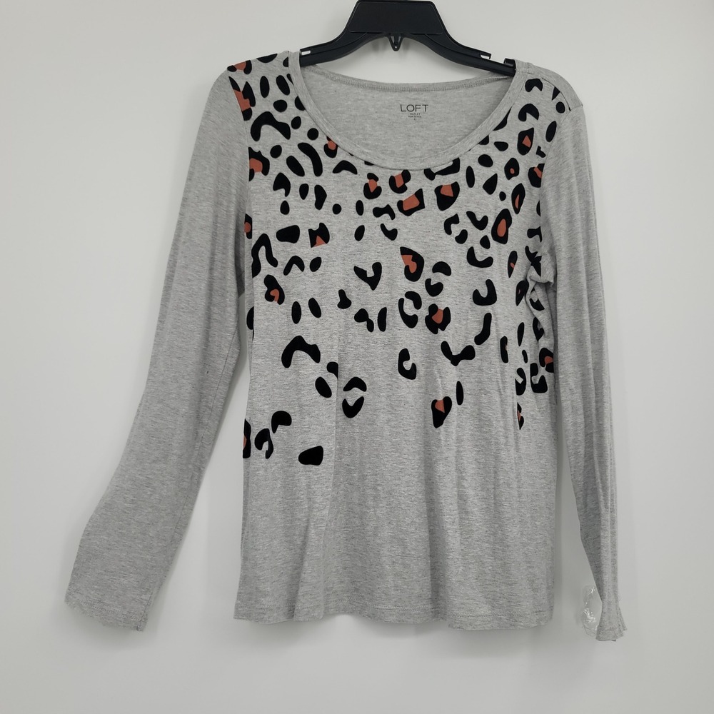 Loft Women's Long sleeve Leopard Print Knit Top Sz S Minimalist Chick Office Y2K